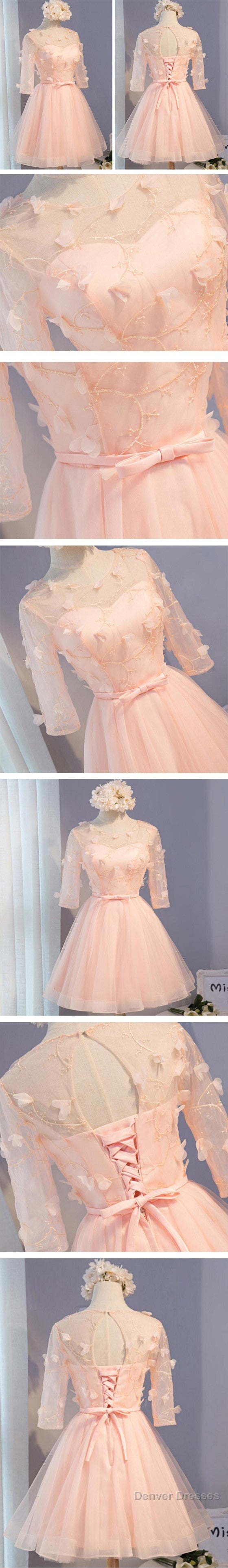 Three-Quarter Illusion Sleeve  Clairvoyant Outfit Lace Up Back For Teen Organza Appliques Homecoming Dress