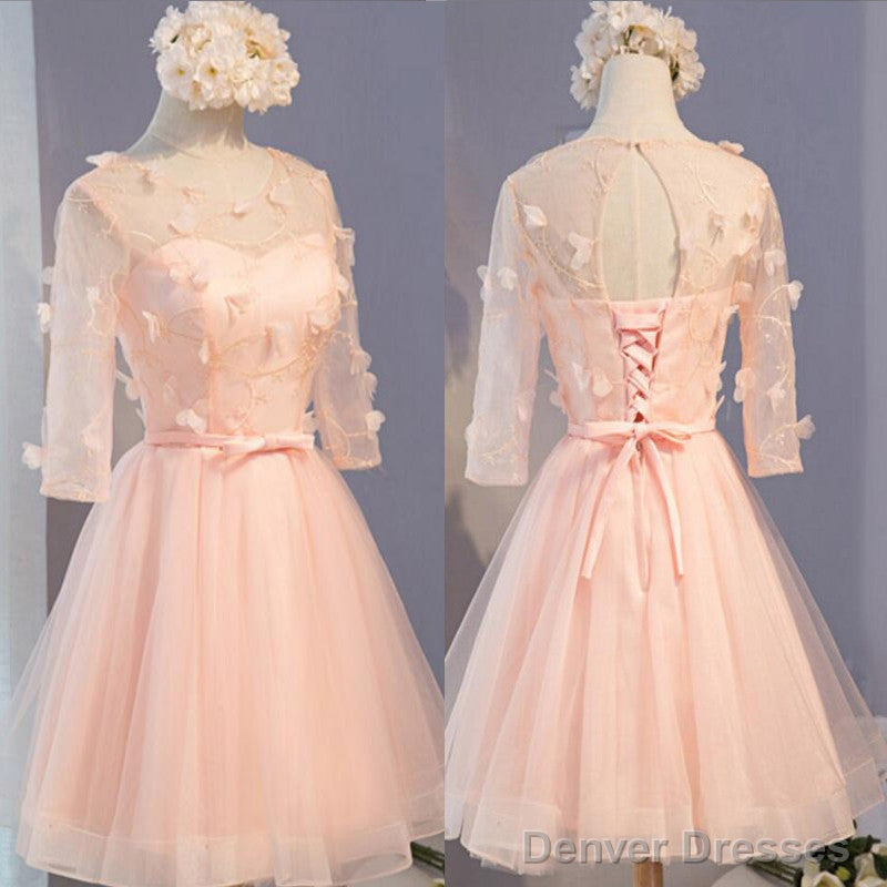 Three-Quarter Illusion Sleeve  Clairvoyant Outfit Lace Up Back For Teen Organza Appliques Homecoming Dress Main image