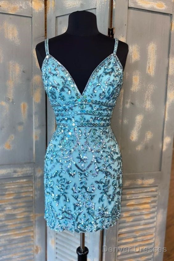Tight Blue Sequins Short Homecoming Dress Main image