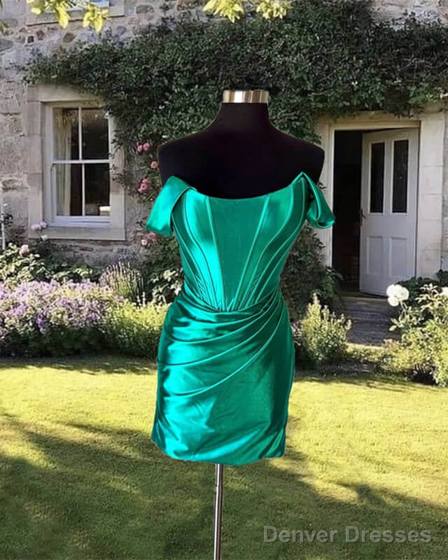 Tight Emerald Green Off-Shoulder Satin Dress Main image