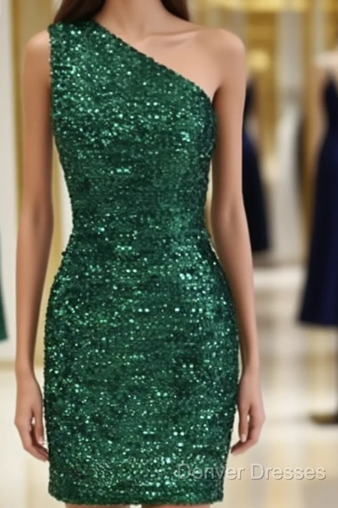 Tight Green Sequin One Shoulder Dress Main image