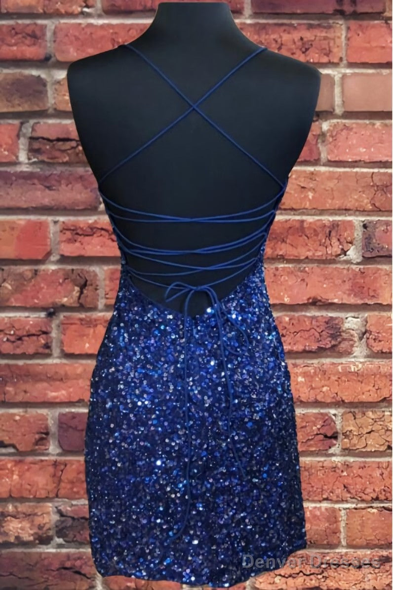 Tight Navy Blue Sequin Short Homecoming Dresses Sparkly Party Dress Secondary image