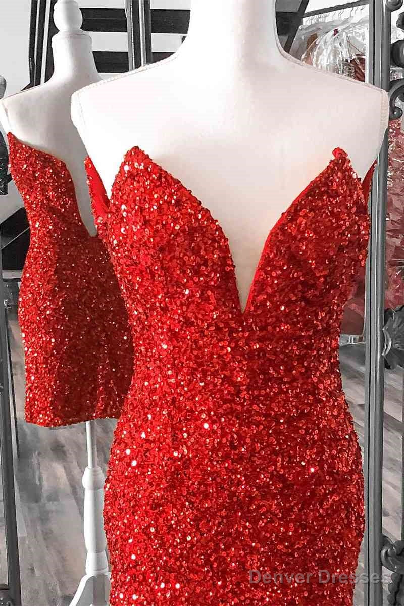 Tight V Neck Red Sequins Short Party Dress,Sparkly Bodycon Dresses Secondary image