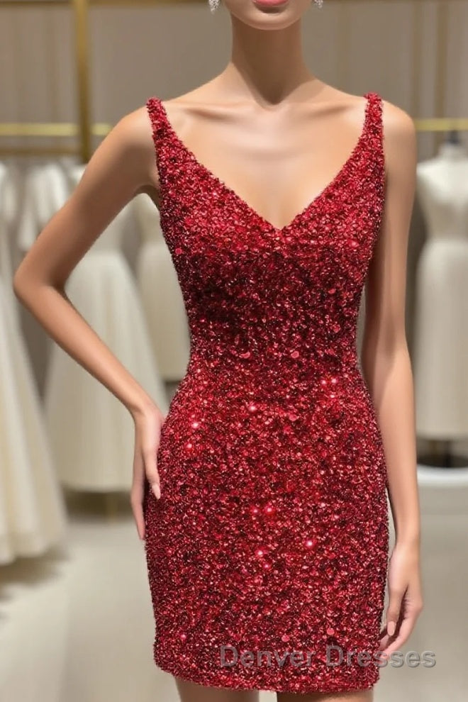 Tight Wine Red Sequins Short Homecoming Dress Party Gown Main image