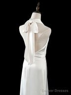 Timeless A Line Halter Satin White Wedding Dresses Brides Dress