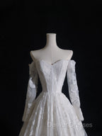 Timeless A Line Off The Shoulder White Lace Long Sleeves Wedding Dress Bridal Dress
