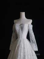 Timeless A Line Off The Shoulder White Lace Long Sleeves Wedding Dress Bridal Dress