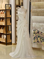 Timeless A Line One Shoulder Lace Satin White Wedding Dresses Brides Dress