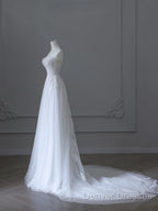 Timeless A Line Sweetheart Lace Tulle White Wedding Dress Brides Dress
