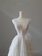 Timeless A Line V Neckline Sequin Sleeveless White Wedding Dress Brides Dress
