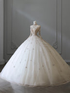 Timeless Ball Gown High Neckline Tulle Long Sleeves Wedding Dress Bridal Dress