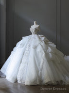 Timeless Ball Gown Off The Shoulder Neckline Tulle Sequin Wedding Dresses Bridal Dress