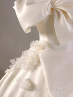 Timeless Ball Gown Off The Shoulder Short Sleeves Satin White Wedding Dress Brides Dress