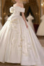 Timeless Ball Gown Off The Shoulder Short Sleeves Satin White Wedding Dress Brides Dress