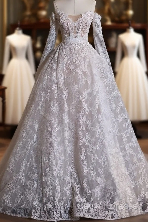 Timeless Ball Gown Off The Shoulder White Lace Long Wedding Dress Bridal Dress Main image