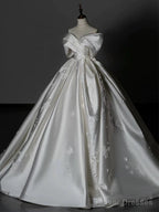 Timeless Ball Gown Off The Shoulder White Satin Long Wedding Dresses Bridal Dress