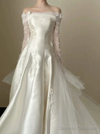 Timeless Ball Gown Off The Shoulder White Tulle Long Wedding Dresses Bridal Dress