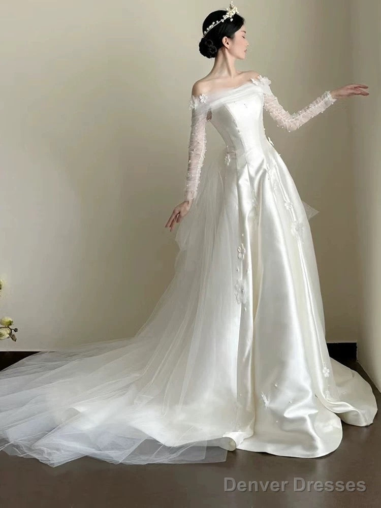 Timeless Ball Gown Off The Shoulder White Tulle Long Wedding Dresses Bridal Dress Main image