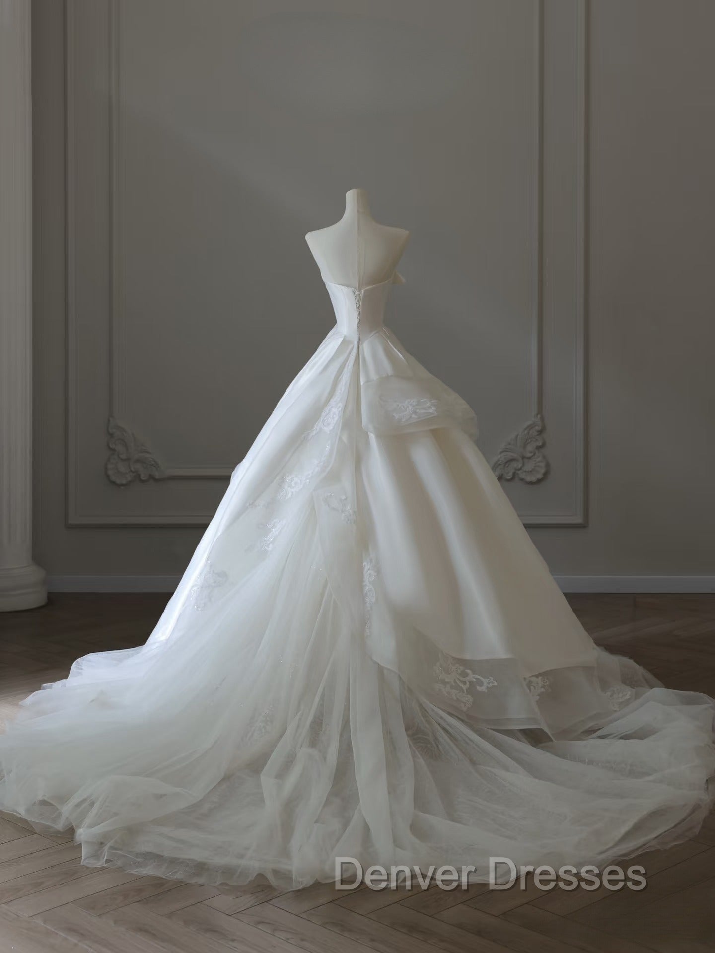 Timeless Ball Gown Strapless Satin Ivory Long Wedding Dress Bridal Dress Secondary image