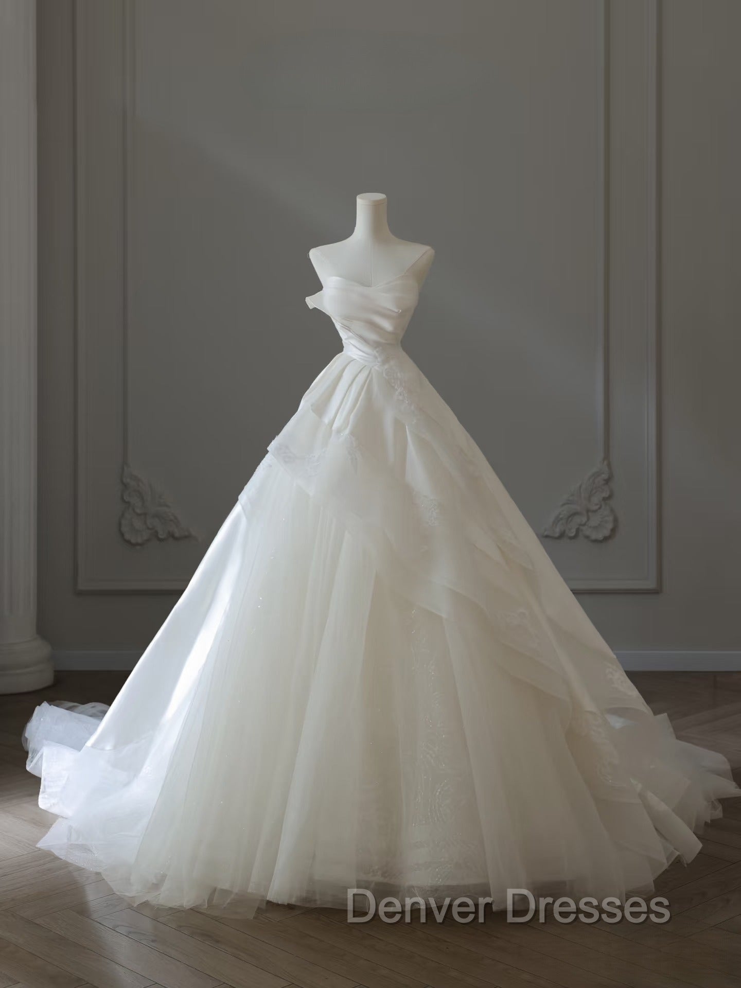Timeless Ball Gown Strapless Satin Ivory Long Wedding Dress Bridal Dress