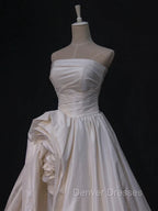 Timeless High Low Strapless Satin Ivory Wedding Dress Brides Dress