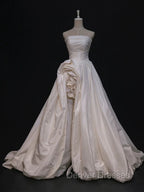 Timeless High Low Strapless Satin Ivory Wedding Dress Brides Dress