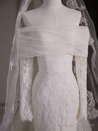 Timeless Mermaid Off The Shoulder Long Sleeves White Lace Wedding Dresses