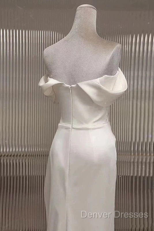 Timeless Mermaid Off The Shoulder Short Sleeves White Satin Wedding Dress Secondary image