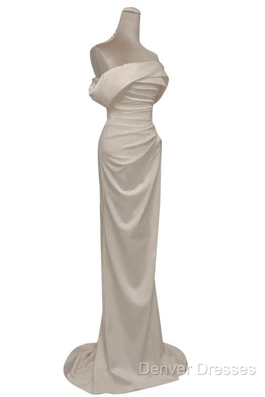 Timeless Mermaid Off The Shoulder Short Sleeves White Satin Wedding Dress