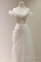 Timeless Mermaid Off The Shoulder Tulle White Wedding Dress