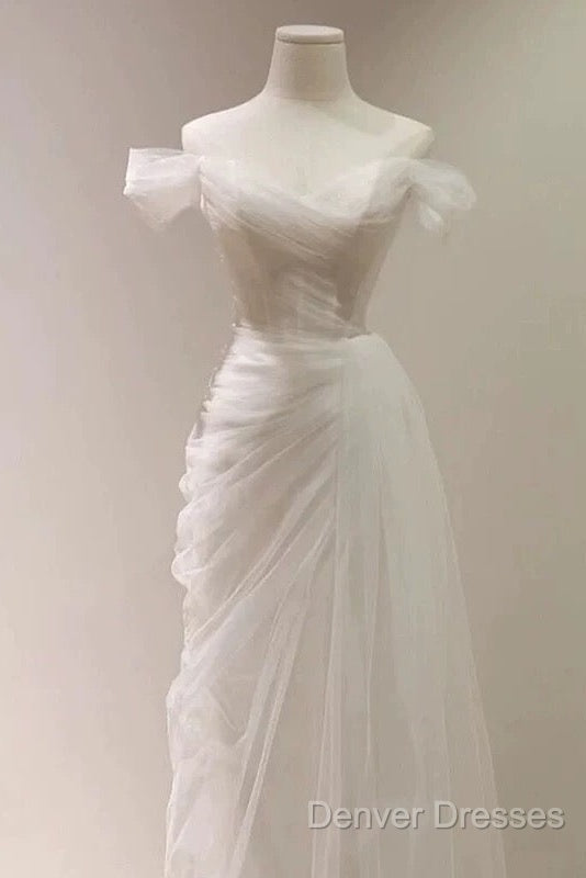 Timeless Mermaid Off The Shoulder Tulle White Wedding Dress