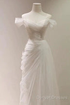 Timeless Mermaid Off The Shoulder Tulle White Wedding Dress