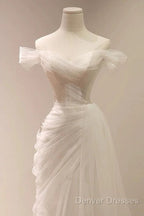 Timeless Mermaid Off The Shoulder Tulle White Wedding Dress