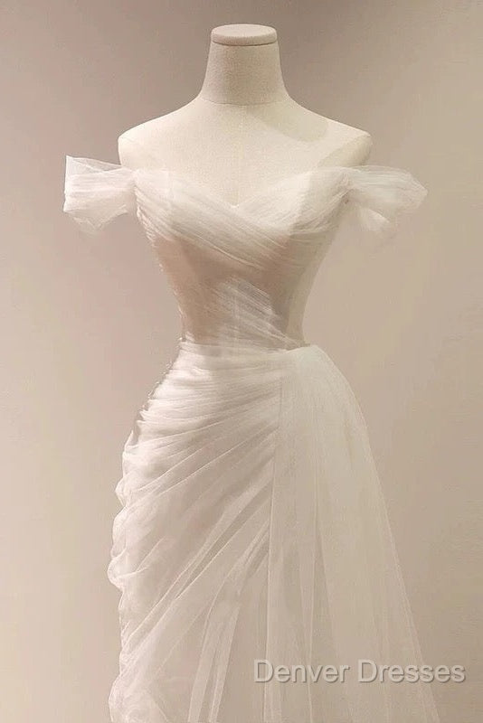 Timeless Mermaid Off The Shoulder Tulle White Wedding Dress