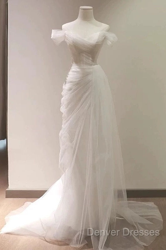 Timeless Mermaid Off The Shoulder Tulle White Wedding Dress