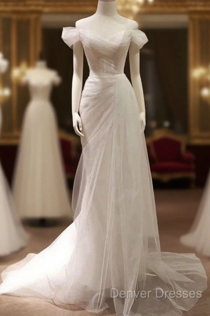 Timeless Mermaid Off The Shoulder Tulle White Wedding Dress Main image