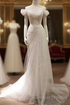 Timeless Mermaid Off The Shoulder Tulle White Wedding Dress