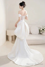 Timeless Mermaid Off The Shoulder White Satin Long Wedding Dresses Bridal Dress
