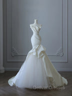 Timeless Mermaid Strapless Satin Ivory Long Wedding Dress Bridal Dress