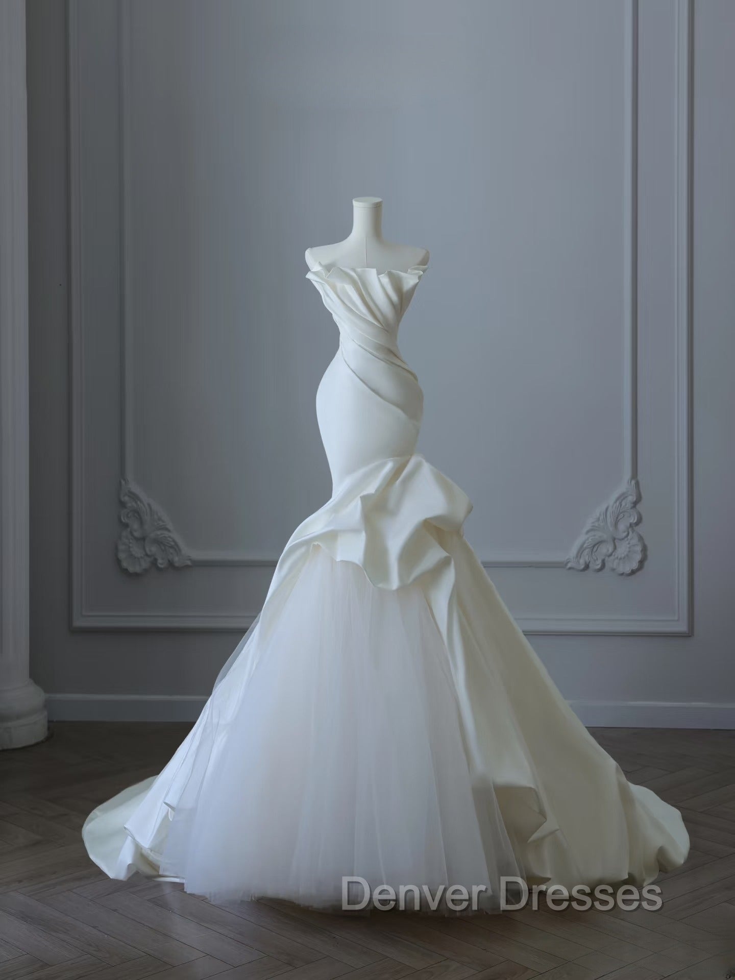 Timeless Mermaid Strapless Satin Ivory Long Wedding Dress Bridal Dress