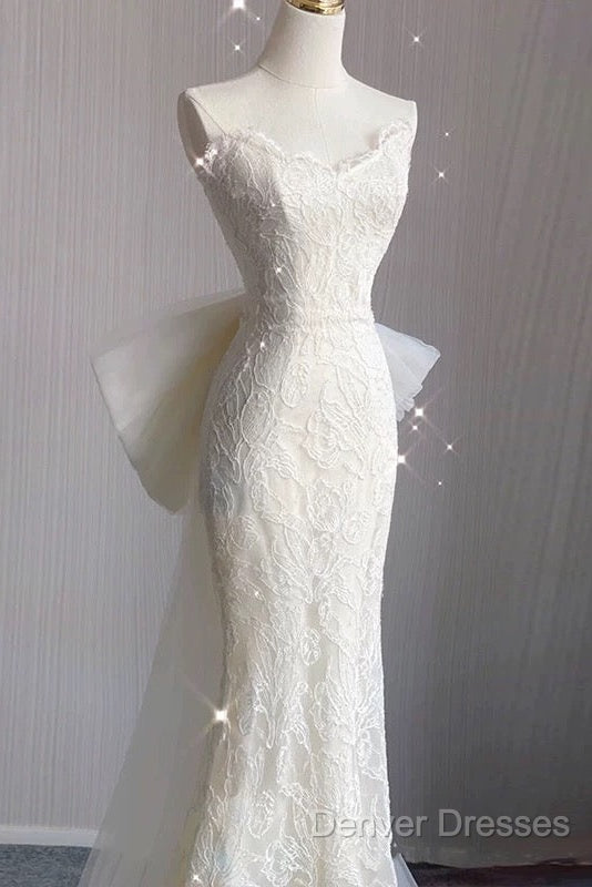 Timeless Mermaid Sweetheart Lace White Satin Wedding Dress Secondary image