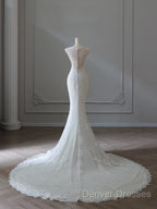 Timeless Mermaid V Neckline White Lace Wedding Dress Bridal Dress
