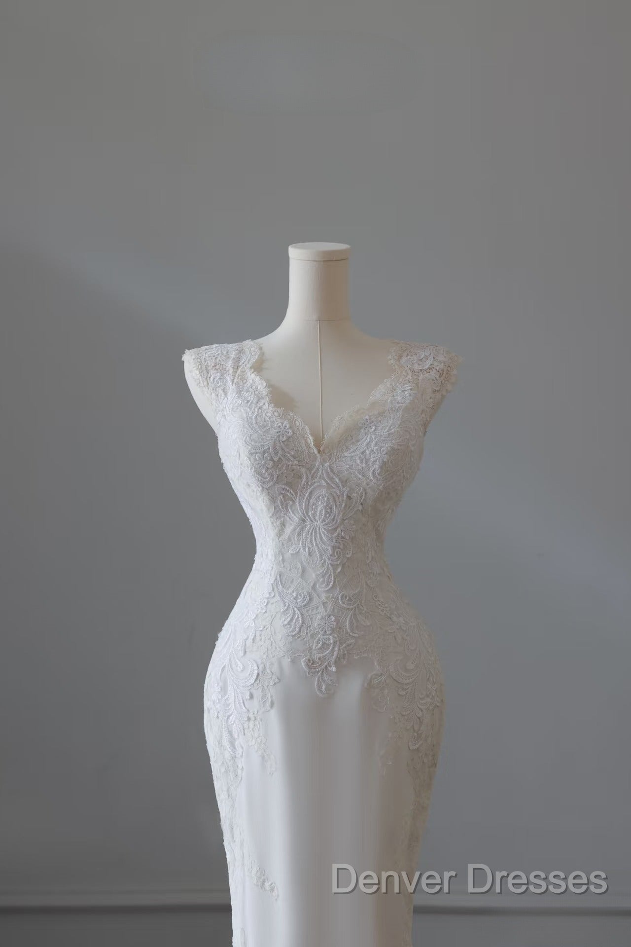 Timeless Mermaid V Neckline White Lace Wedding Dress Bridal Dress
