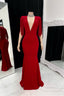 Timeless Red V-Neck Short Sleeves Satin Prom Dresses Mermaid Tassel With Zipper