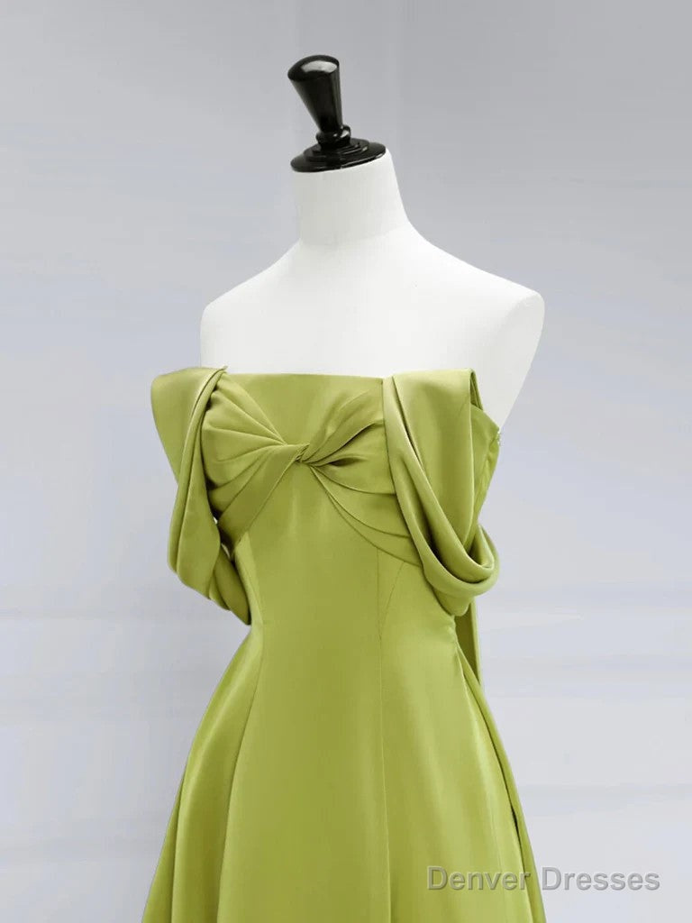 Atmosphere Green A-Line Satin Off Shoulder Long Prom Dress Long Formal Luxury Dignified Party dress