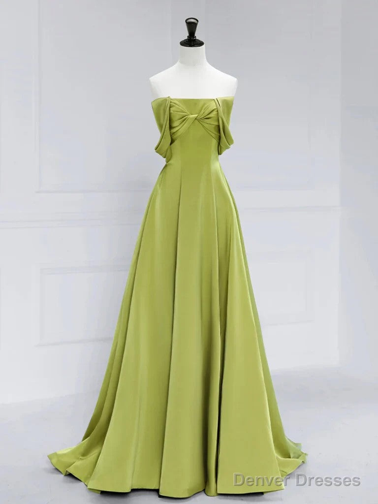Atmosphere Green A-Line Satin Off Shoulder Long Prom Dress Long Formal Luxury Dignified Party dress