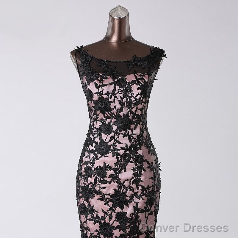 Top Black Lace Mermaid Prom Evening Gowns Sleeveless