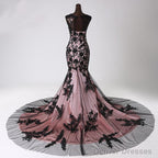 Top Black Lace Mermaid Prom Evening Gowns Sleeveless