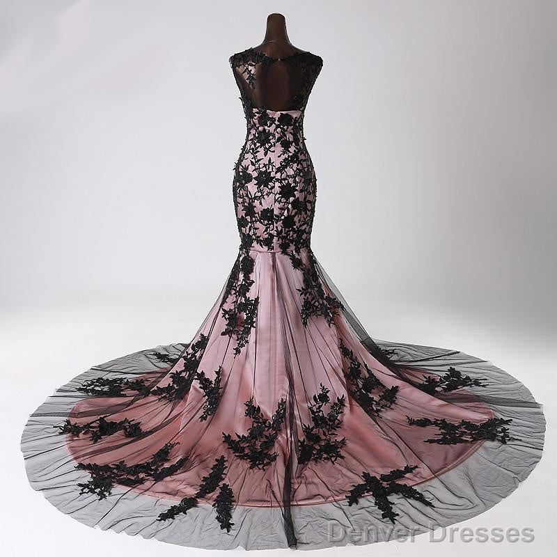 Top Black Lace Mermaid Prom Evening Gowns Sleeveless