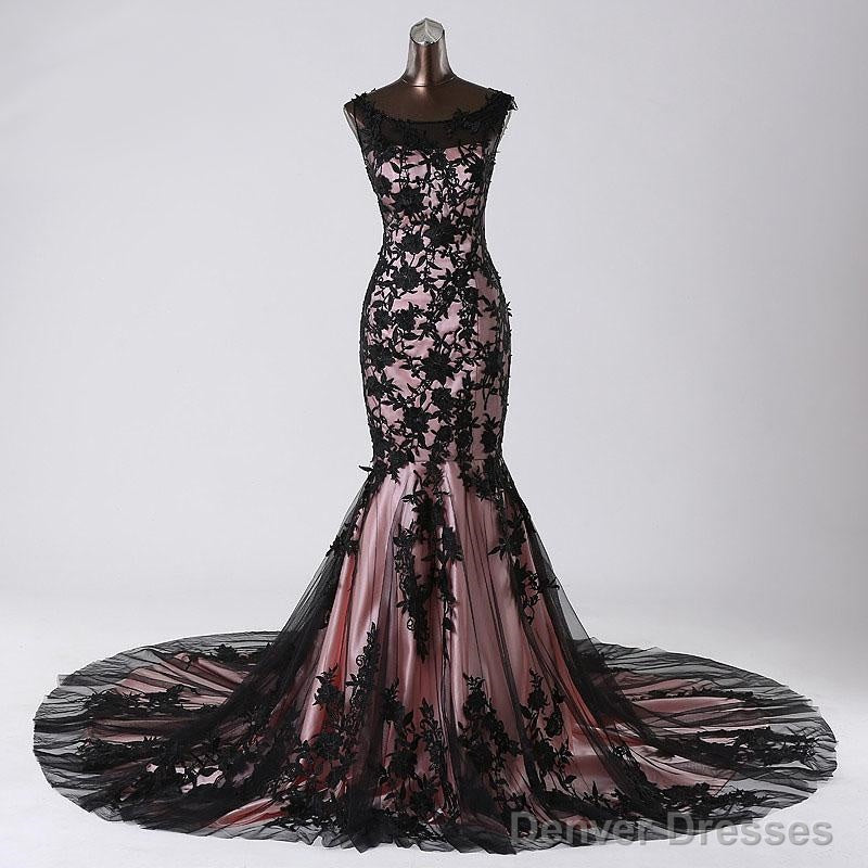 Top Black Lace Mermaid Prom Evening Gowns Sleeveless Main image